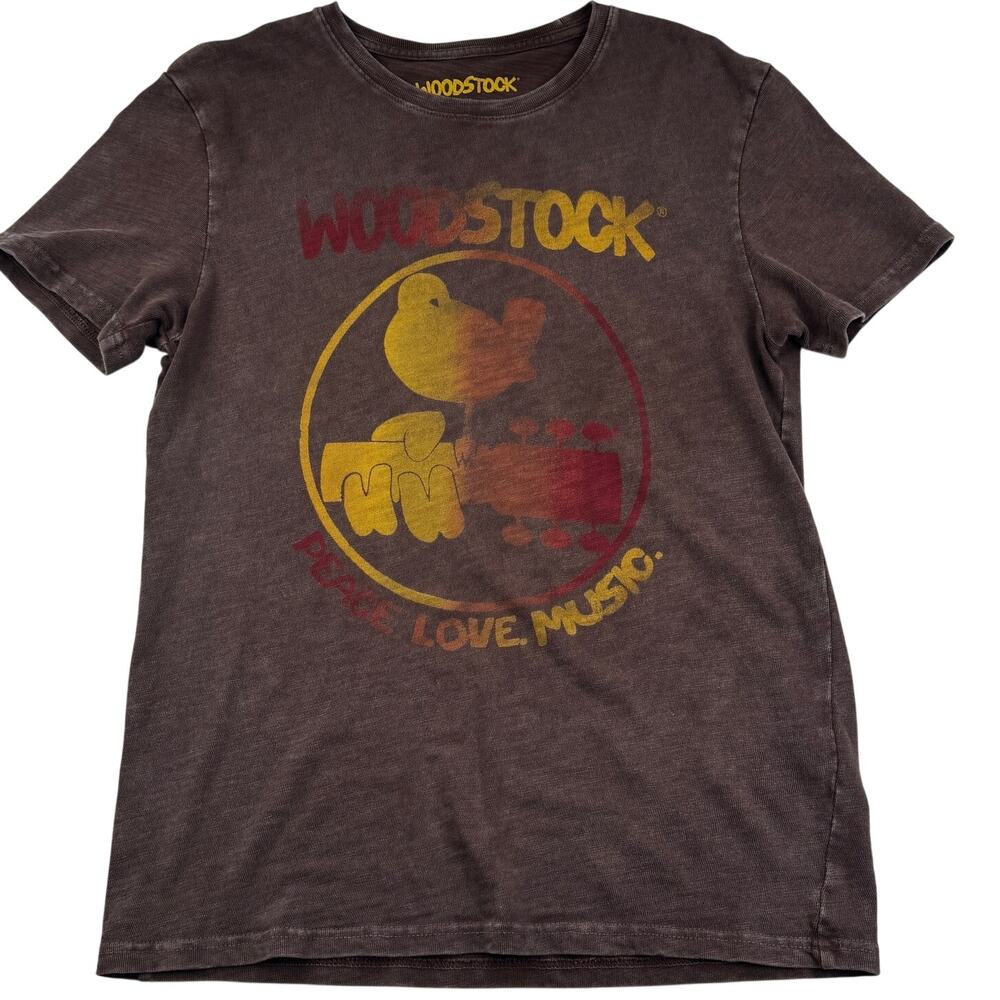 Lucky Brand Woodstock Peace Love Logo Cotton Brown T-Shirt Men's Size Small